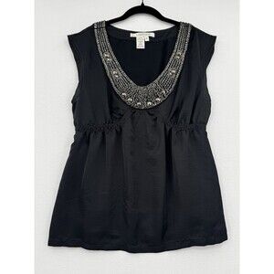 Studio M Black Beaded Embellished Empire Waist Sleeveless Top XL